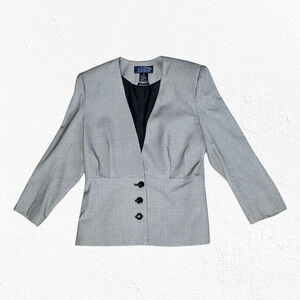 1980s Vintage Black Houndstooth E.H. Woods Power Suit Jacket Blazer Size 10